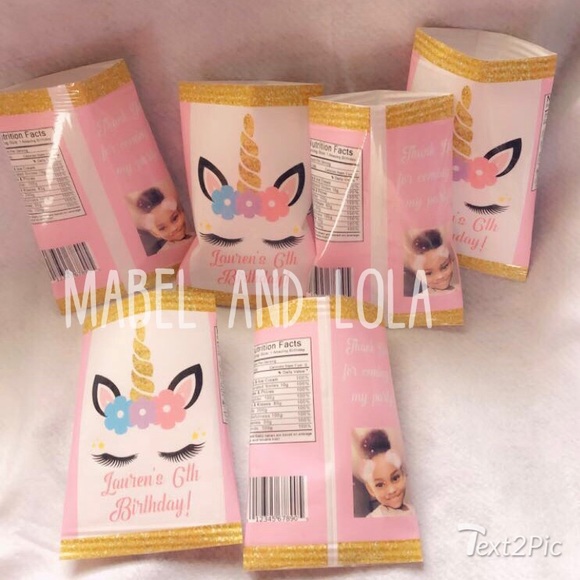 Set of 12 Custom Chip Bags Girls Unicorn Pink Gold - Picture 4 of 7